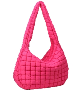 Puffy Quilted Nylon Large Shoulder bag Hobo NQ129 FUCHSIA